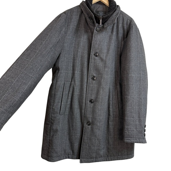 Gallotti Mens New Wool Lambskin Plaid Coat Fur Collar Gray FullZip Lined Size 54 - Picture 7 of 11